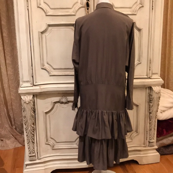 SAKS FIFTH AVENUE SILK DRESS VTG NWOT DESIGNER DROP WAIST DOLMAN PUFF SLEEVE S 8 - Picture 4 of 8